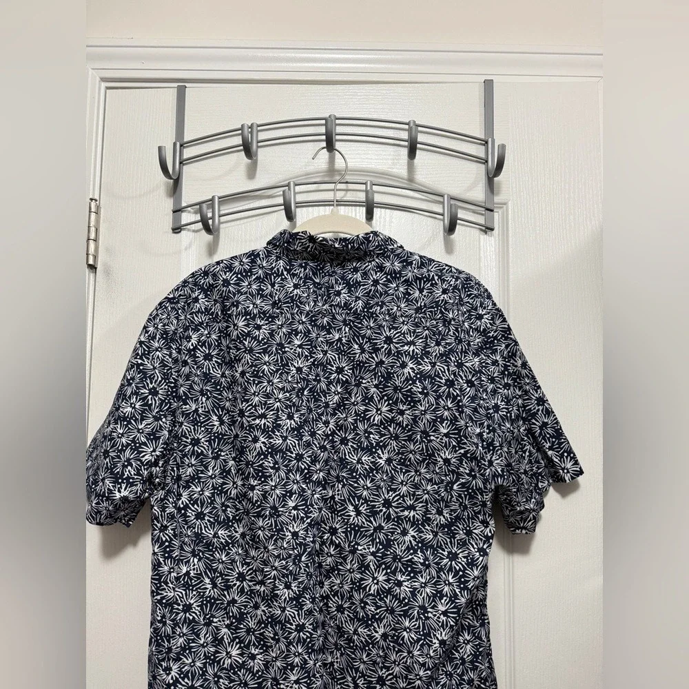 Banana Republic Men's m Slim-fit Luxe Poplin Shirt Navy white Fourth of July EUC
